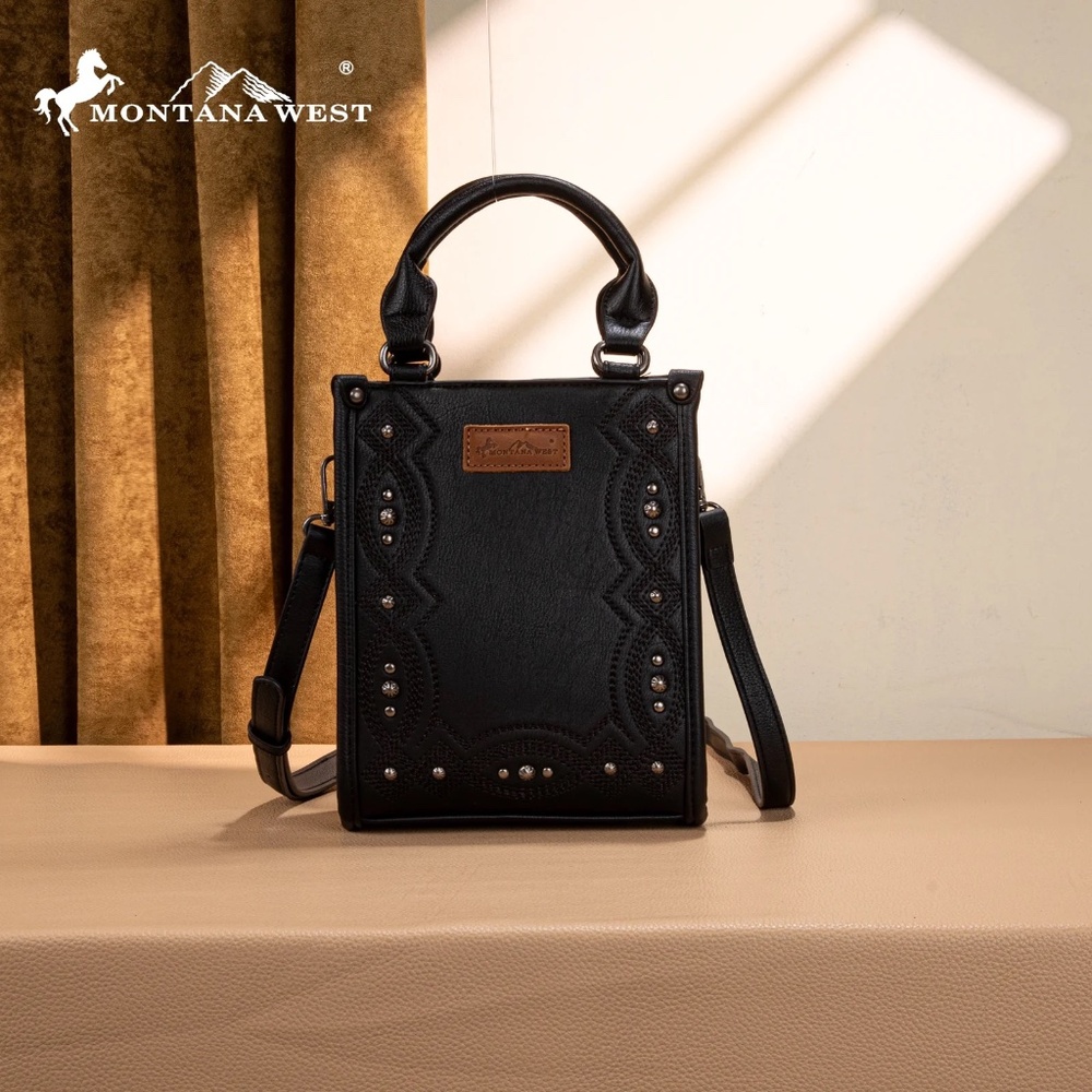 Montana West Embroidered Aztec Small Tote/Crossbody Black
